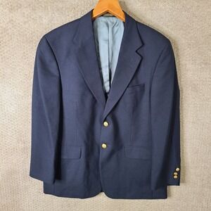 Vintage Stafford Jacket Mens 40S Blue Sport Coat Gold Buttons Worsted Wool Blend